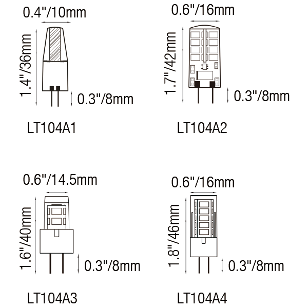 G4 lamp, 3W, 9-17V AC/DC, 270lm, 3000K
Silicone Construction, Weatherproof
